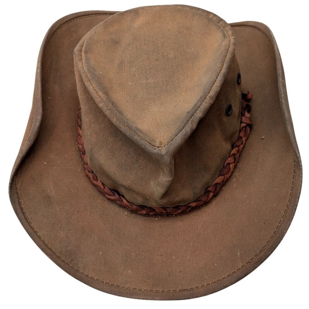 Vintage Outback Cowboy Hat Womens? Brown Canvas‎ Braided Band Western USA Size L